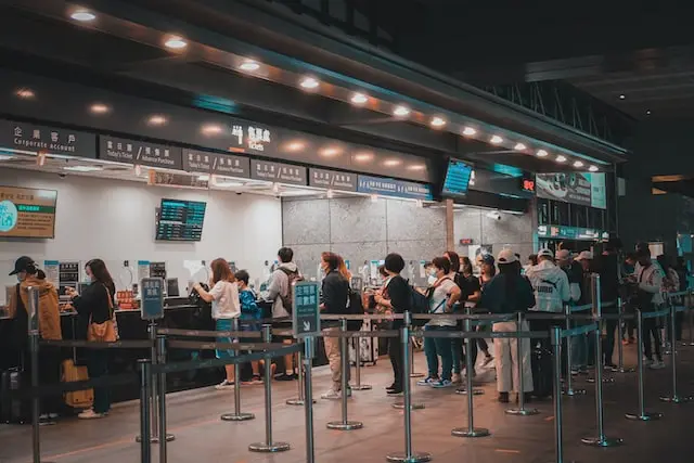 Check in queue at the airport terminal